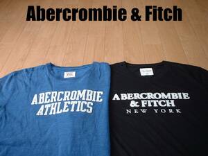 即戦力2着セット高級Abercrombie & Fitch大人気ワッペンロゴTシャツXXLインディゴ染め&ブラック正規アバクロンビー&フィッチ2XL藍染め