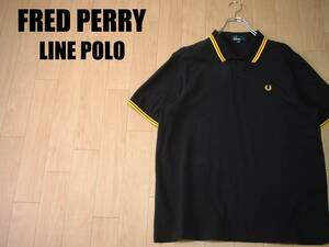  очень популярный FRED PERRY. линия рубашка-поло XL чёрный черный x желтый цвет ie Rollei n стандартный Fred Perry POLO SHIRT месяц багряник японский . вышивка UK бренд 