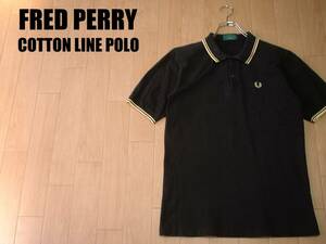  очень популярный FRED PERRY. линия рубашка-поло M чёрный черный x желтый цвет ie Rollei n стандартный Fred Perry POLO SHIRT месяц багряник японский . вышивка UK бренд 
