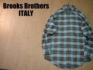 大人気BROOKS BROTHERS好配色チェックボタンダウンシャツ美品S(JPN-M程)正規ブルックスブラザーズWOVEN IN ITALYイタリア織り