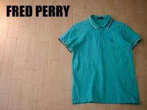  great popularity FRED PERRY. line polo-shirt M green green x white white x black black regular Fred Perry POLO SHIRT month katsura tree . embroidery UK brand 