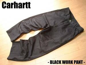 CarharttワンポイントピスネームブラックワークパンツW34黒ストレート正規0175-01カーハートWORKトラウザーズデトロイトアクティブ
