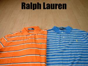 即戦力2着セットRalph Laurenワンポイントポロシャツ美品Lマルチボーダー正規ラルフローレン90sビンテージ橙オレンジ&青ブルーVintage