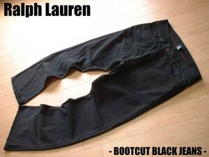 Ralph Lauren винтажная обработка ботинки cut черный джинсы чёрный W36 стандартный Polo Ralph Lauren кожа patch 90s Vintage Denim брюки Mexico производства 