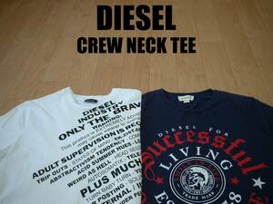 即戦力2着セット高級DIESELビッグロゴクルーネックTシャツS白ホワイトx紺ネイビー正規ディーゼルモヒカンインディアン半袖カットソー