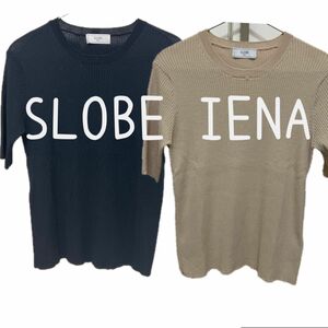 SLOBE IENA スローブイエナ　ウォッシャブルレーヨン5分袖リブニット ブラック　ベージュ