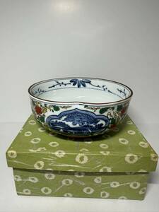  the first .. goods Arita . pastry pot red . blue and white ceramics overglaze enamels * Hiroshima shipping *