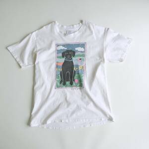 90's メキシコ製　アニマル　犬 アートプリント半袖Tシャツ　白 ホワイト　L ボロ 古着