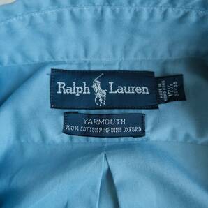  Ralph Lauren ラルフローレン 刺繍ロゴ 長袖BDシャツ 青 ブルー 171/2 古着の画像8