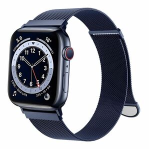 Apple Watch バンド ステンレス留め金 男女兼用 Apple Watch ベルト 長さ調節 通気 メッシュダークブルー