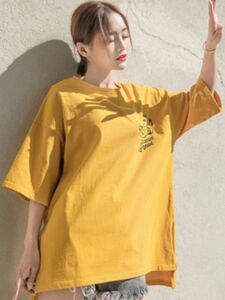 Tシャツ　オーバーサイズ　XL　ボーイプリント　ビッグTシャツ　男女兼用　ホワイト　イエロー　白　黄　ロゴTシャツ　レディース