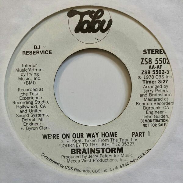 【ホワイトプロモ (DJ RESERVICE)】 BRAINSTORM 『WE'RE ON OUR WAY HOME』 TABU