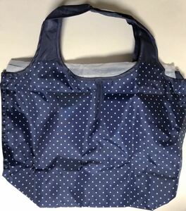 未使用品★sophisty エコバッグ　口元ファスナー付き★紺色の水玉模様