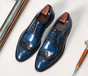  new goods * business shoes men's original leather shoes fine quality cow leather formal gentleman shoes Vintage graduation ceremony leather shoes ^ blue 