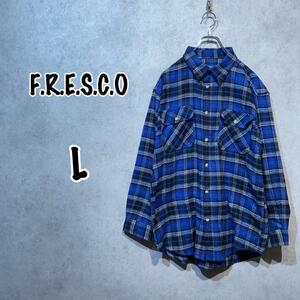 【FRESCO】（L)ネルシャツ＊チェック＊フロントポケット＊カジュアル＊ブルー