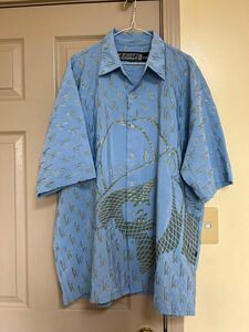 Leak wear 半袖、青色、目立つ、男性シャツ、ストリート、ヒップホップ アロハシャツ 半袖シャツ ヴィンテージ 総柄