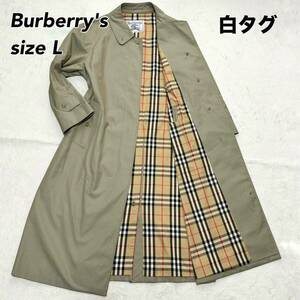 1円〜　Burberrys バーバリー　ステンカラーコート カーキ ノバチェック Lサイズ相当 コットン100% ロング丈 1スタ レディース