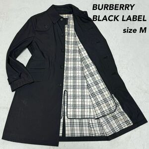1 иен ~ BURBERRY BLACK LABEL Burberry Black Label пальто с отложным воротником подкладка M размер соответствует noba проверка черный 