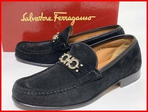 即決 Salvatore Ferragamo フェラガモ 8.5≒26.5cm ローファー 黒 スエード メンズ jtu