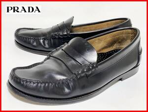 即決 PRADA プラダ 7.5≒25.5cm ローファー 黒 ブラック レザー メンズ D3