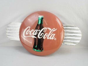 2N230721　当時物 CocaCola コカ・コーラ 丸型 羽根付き 壁掛け レトロ アメリカン 看板 75×45×5㎝ アンティーク