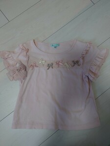 【中古良品】TOCCA☆リボンカットソー　半袖Tシャツ 100 女の子　ピンク 半袖 Tシャツ 子供服　フリル　カットソー　トッカバンビーニ　