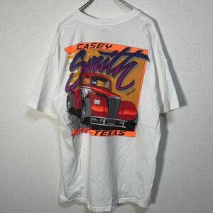 ギルダン　半袖Tシャツ　車　カーレース　クラシックカー　白T　テキサス74 古着　入手困難　激レア　希少 人気　バックプリント　企業ロゴ