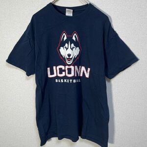 ギルダン 半袖Tシャツ　カレッジロゴ　オオカミ　ウルフ　ネイビーデカロゴ37 古着　入手困難　激レア　希少 人気　バスケットボール