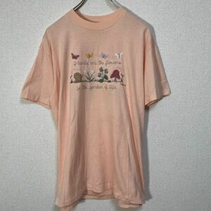 ヘインズ　USA製Tシャツ　90s　ビンテージ　刺繍　キノコカタツムリ花柄66 古着　入手困難　激レア　人気　シングルステッチ　アメリカ製