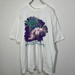 魚 USA製半袖Tシャツ　ビッグプリント　90s ビンテージ　アート　白T74 古着　入手困難　激レア 人気 ヴィンテージ　シングルステッチ