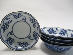  Tachikichi middle pot 15cm blue and white ceramics wheel flower 5 piece pot . thing pot unused outlet 