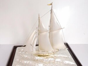  silver 985 silver made ornament objet d'art yacht sailing boat motif interior glass case entering 