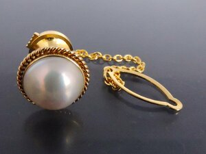  pearl mabe pearl K18 yellow gold tiepin tie tack diameter approximately 1.4.