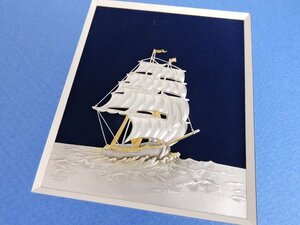  silver 999 original silver made TAKEHIKO relief art ornament sailing boat sea silver handicraft frame approximately 25.7×31.8.