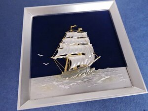  silver 999 original silver made TAKEHIKO relief art ornament sailing boat sea silver handicraft frame approximately 30×32. plate peel trace equipped 