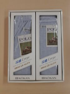 コーカン　POLO　ポロ　涼感　クレープ肌着　シャンブレー　Lサイズ　U首シャツ・ズボン(ステテコ)セット　綿100%　日本製