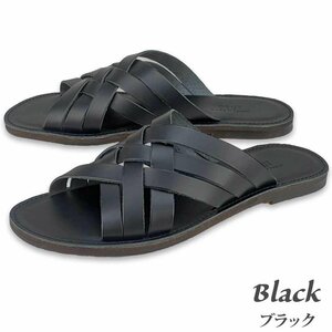  translation have special price new goods men's made in Japan original leather sandals A-7788 black L size ( approximately 24.5~25.0cm)
