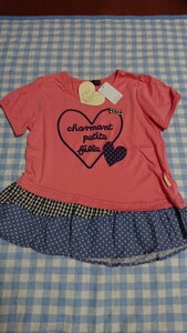 ♪140☆未使用・保管品☆裾切替半袖Tシャツチュニック　P130