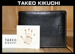 送料無料 即決【未使用】 TAKEO KIKUCHI ★ イタリアンレザー 二つ折り財布 中ベラ付き ★ タケオキクチ 牛革 税込定価1万7050円 266616 ②