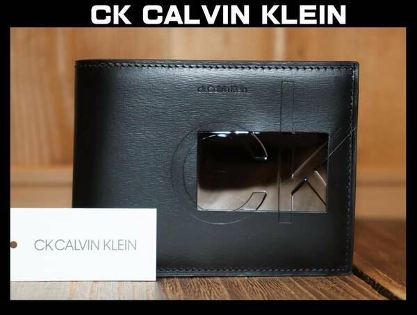 送料無料 即決【未使用】 ck Calvin Klein ★ 牛革 二つ折り財布 ★ カルバンクライン バンシー 税込定価1万8700円 837603 プレートロゴ