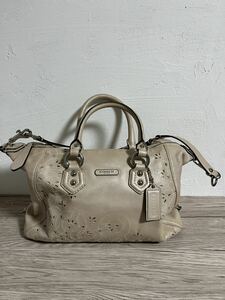 COACH ハンドバッグ レザー　花柄　ベージュ