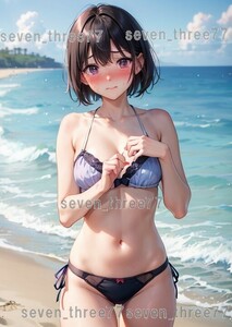 海 水着 美少女 ポスター 高画質 同人 かわいい イラスト 巨乳 【A4 ブロマイド( L判 ) セット】 517orig1070