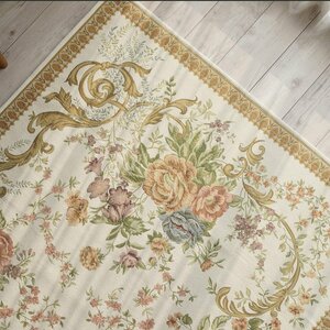 ■■サヤンサヤン 絨毯 ゴブラン織 シェニール ラグ ヨーロピアン クラシック 約 200х200 cm 2畳 ライトベージュ