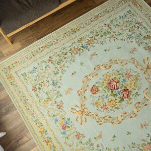 ■■サヤンサヤン ラグ 絨毯 ゴブラン織シェニール ヨーロピアン クラシック約 200х200 cm 2畳 ライトグリーン
