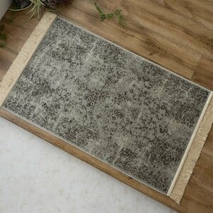 ■■サヤンサヤン 玄関マット ラグ ベルギー 絨毯 北欧 アンティーク レトロ 薄手 モケット織 67×105cm シルバーグレー