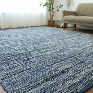 ■■サヤンサヤン 玄関マット デニム アジアン オルテガ 西海岸 洗える 絨毯 ラグ 約 190×240cm 3畳 ブルー