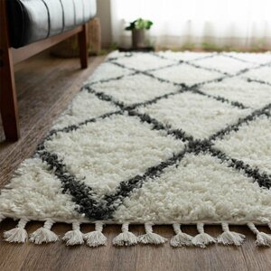 ■■サヤンサヤン カーペット ラグ マット ベニワレン風 モロッカン ウィルトン織 絨毯 約 200×200cm 2畳 クリーム