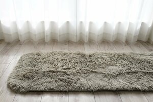 ■■サヤンサヤン キッチンマット ロングシャギー マット ラグ 洗える 無地 サラ ふわ 約 45×180ｃｍ 　グレージュ