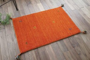 Art hand Auction ■■Sayan Sayan Entrance Mat Rug Handmade Mat Wool Imported Gabbeh Gabbeh Approx. 45 x 75 cm Orange, furniture, interior, carpet, Rugs, mat, Carpets in general