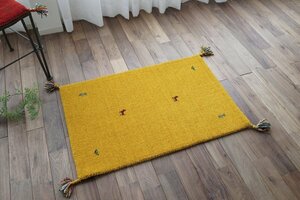 Art hand Auction ■■Sayan Sayan Entrance Mat Rug Handmade Mat Wool Imported Gabbeh Gabbeh Approx. 45 x 75 cm Yellow, furniture, interior, carpet, Rugs, mat, Carpets in general